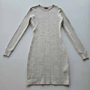 GUESS Ladies Beige Cream Logo Long Sleeve Knit Sweater Dress XS